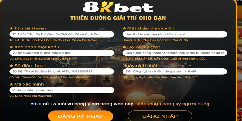 Thông tin đăng ký 8KBET phải chính xác