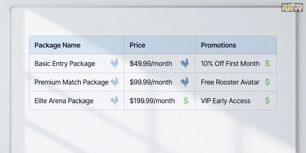Bảng giá chi tiết các gói dịch vụ đá gà chọi RR99 cập nhật năm 2025