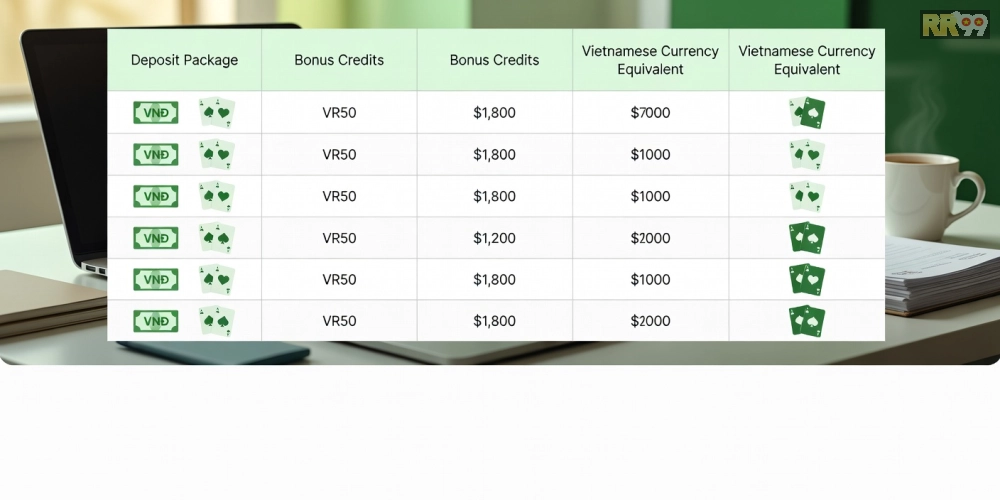 Bảng giá chi tiết các gói nạp tiền cho game bài uy tín RR99 năm 2025 với ưu đãi hấp dẫn