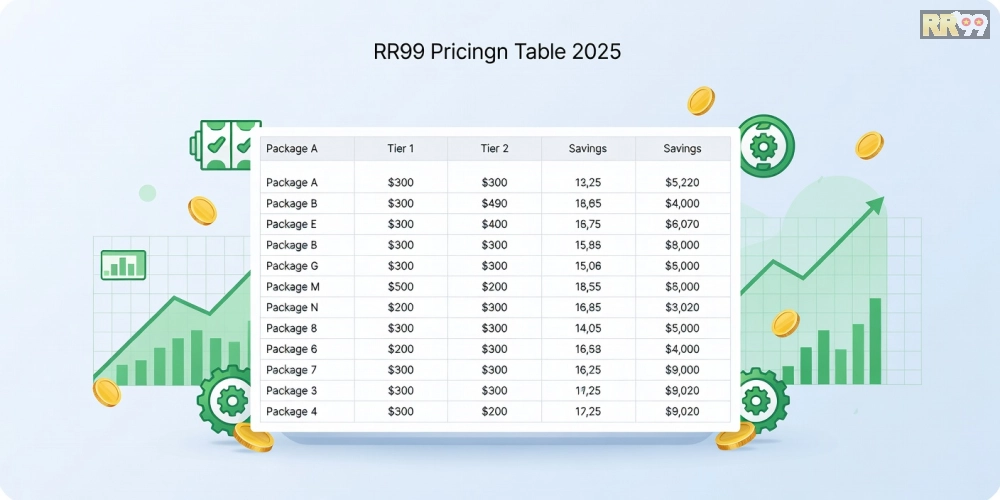 Bảng giá các gói tải và nạp game nổ hũ rr99 cập nhật 2025 với ưu đãi hấp dẫn