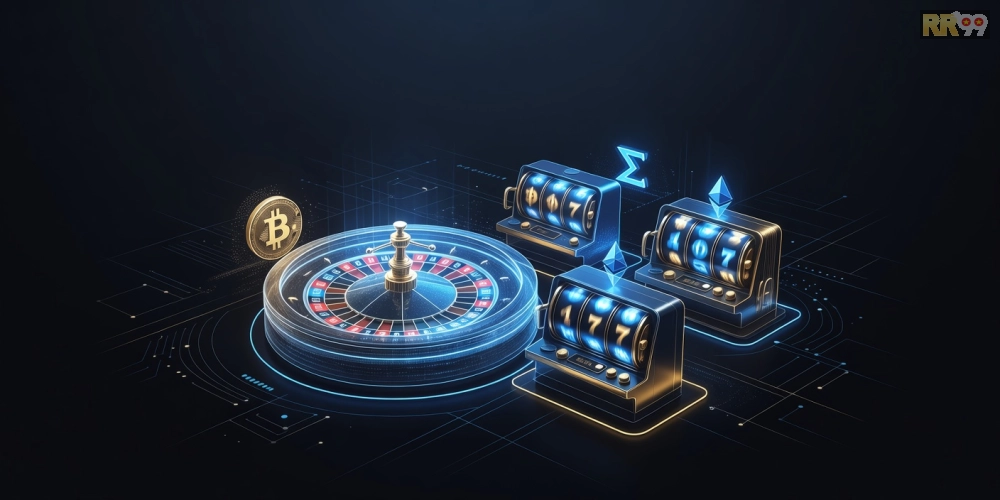 Minh họa khái niệm crypto casino rr99 với giao diện hiện đại và biểu tượng tiền điện tử