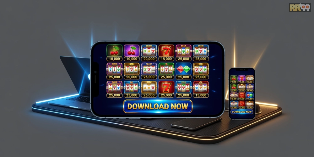 Giao diện tải game nổ hũ rr99 với các tựa game slot hấp dẫn và jackpot lớn